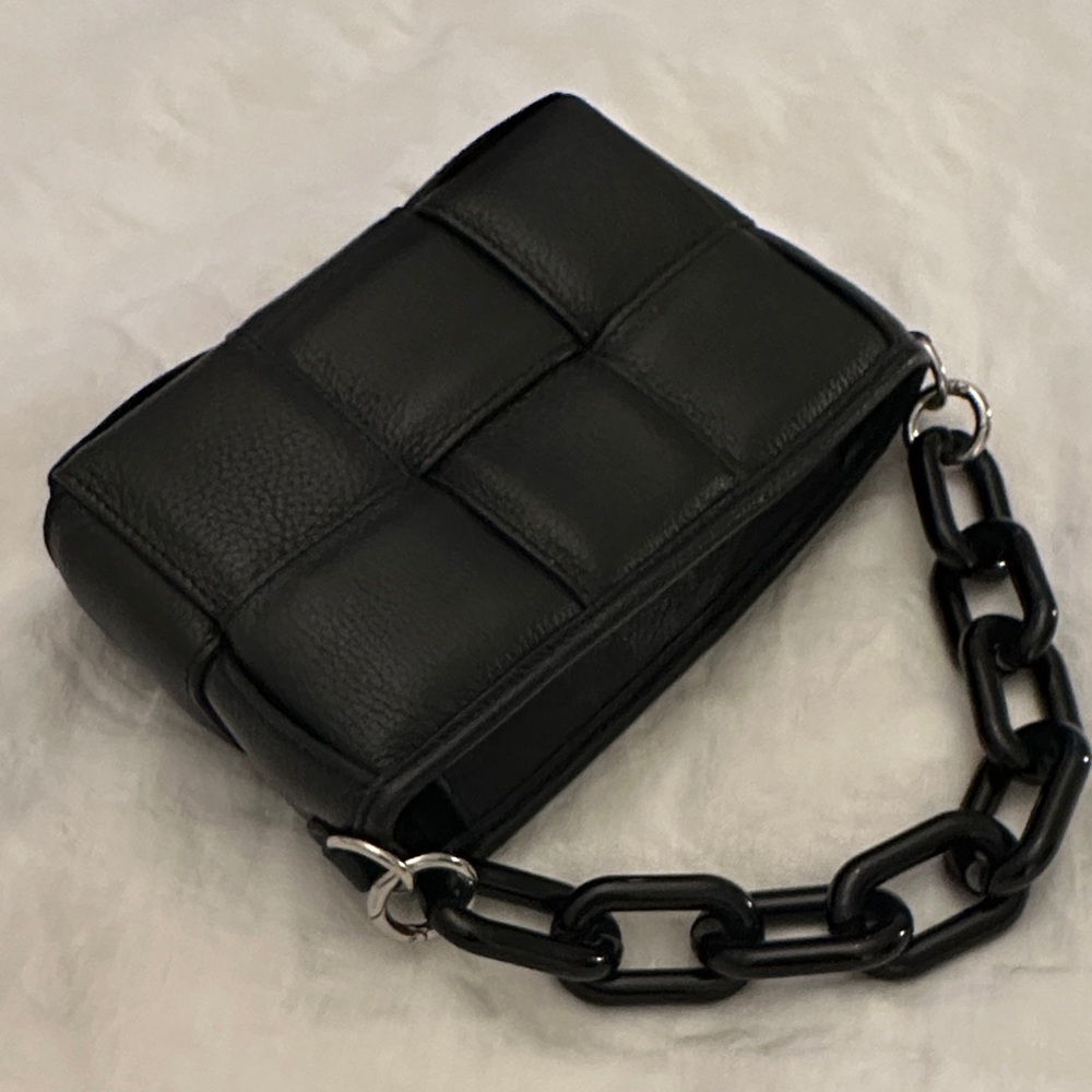Black Leather ladies leather bag short handle